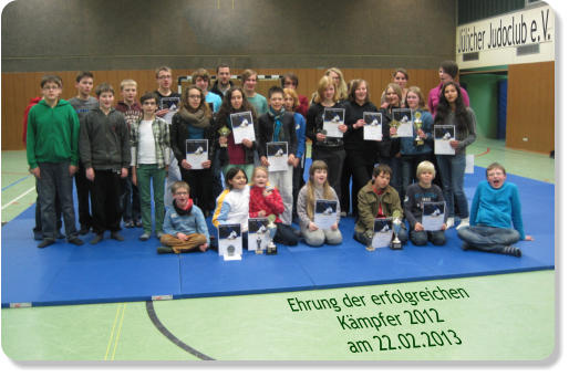 Ehrung der erfolgreichen  Kmpfer 2012 am 22.02.2013 Jlicher Judoclub e.V.
